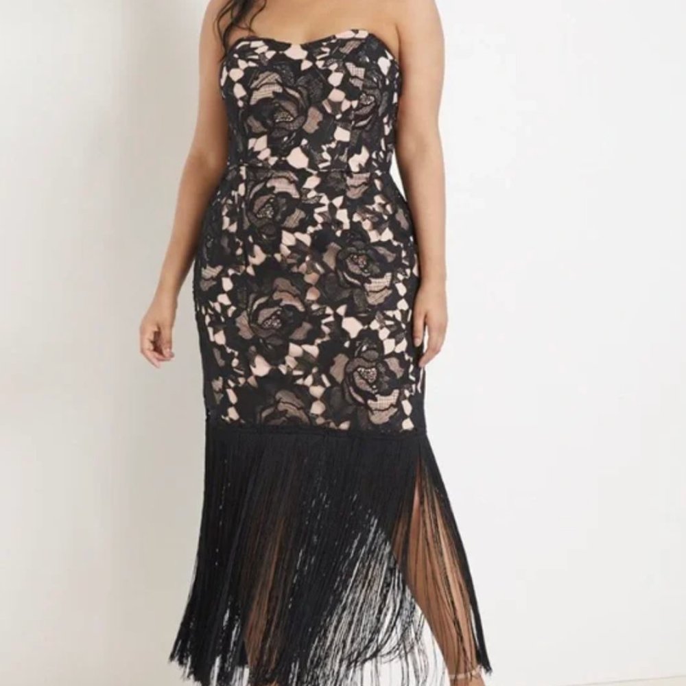 NEW NWT Eloquii Strapless Lace and Fringe Dress Formal 14